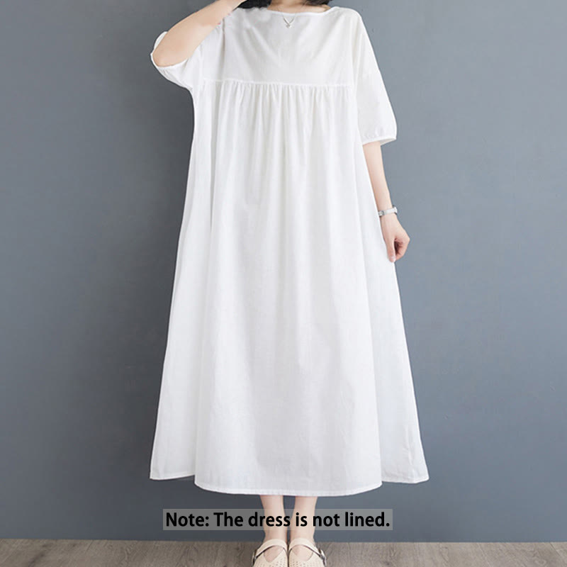 Tactile Cotton Pleated Half-Sleeve Mindful Midi Dress