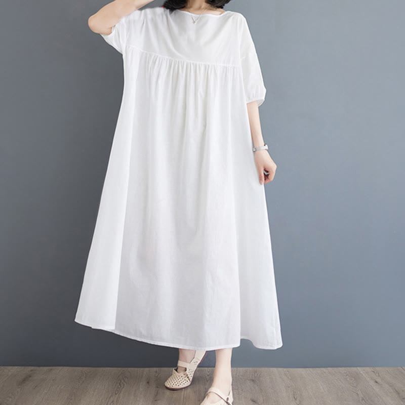Tactile Cotton Pleated Half-Sleeve Mindful Midi Dress