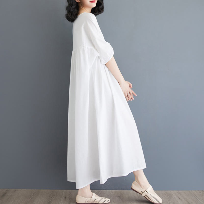 Tactile Cotton Pleated Half-Sleeve Mindful Midi Dress