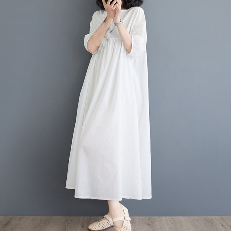 Tactile Cotton Pleated Half-Sleeve Mindful Midi Dress