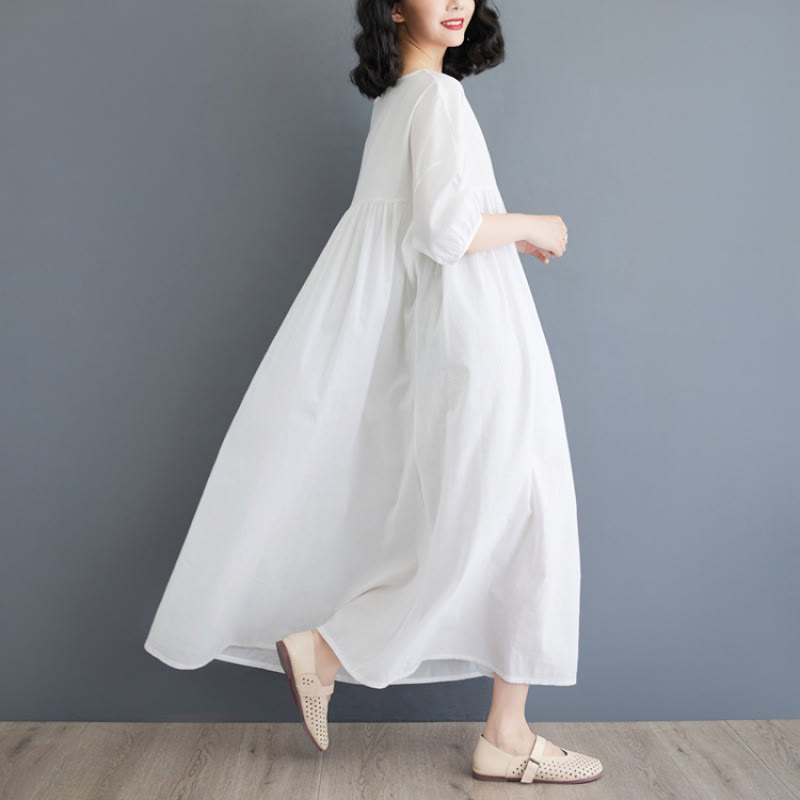 Tactile Cotton Pleated Half-Sleeve Mindful Midi Dress