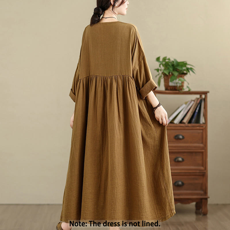 Tactile Cotton Linen Long Sleeve Relaxed Mindful Midi Dress