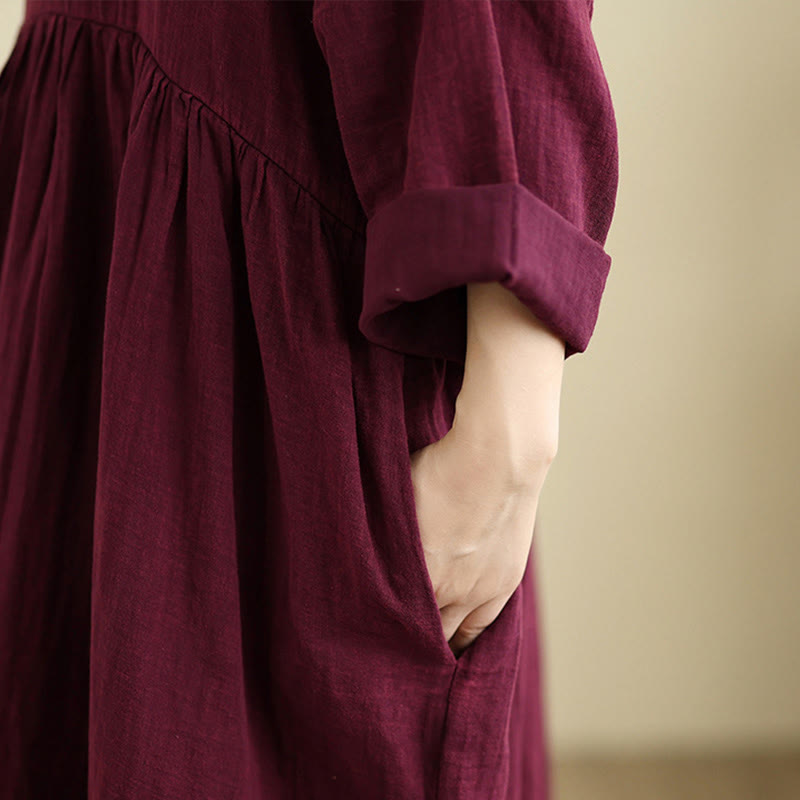 Tactile Cotton Linen Long Sleeve Relaxed Mindful Midi Dress