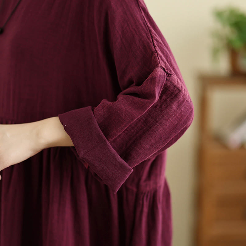 Tactile Cotton Linen Long Sleeve Relaxed Mindful Midi Dress