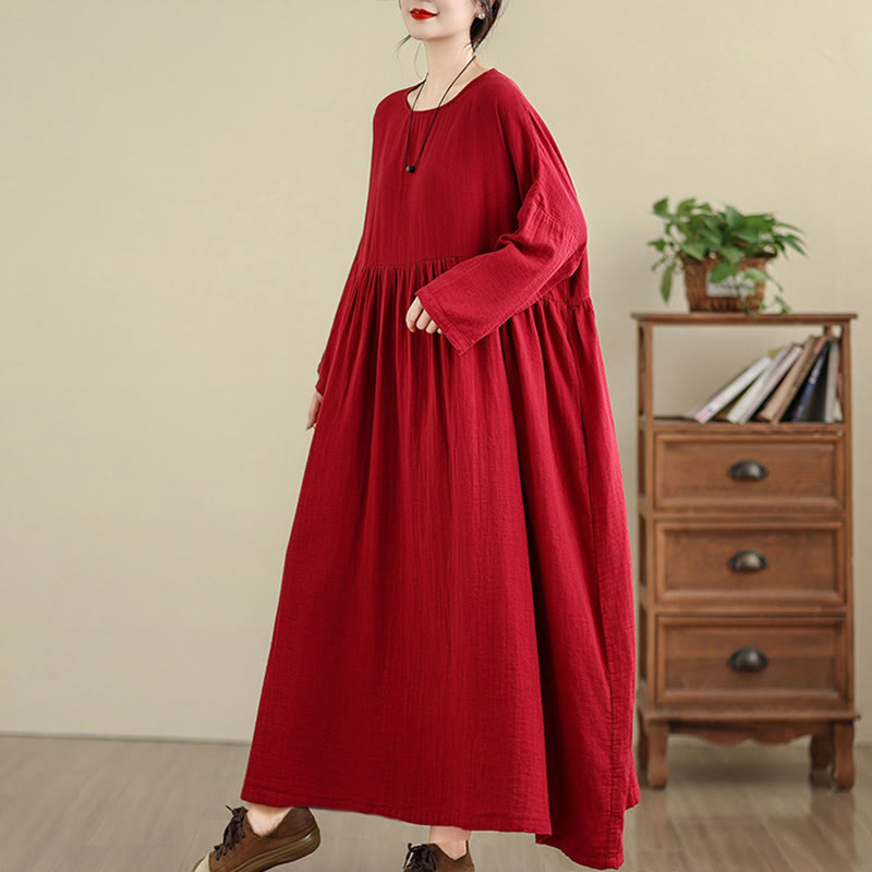 Tactile Cotton Linen Long Sleeve Relaxed Mindful Midi Dress
