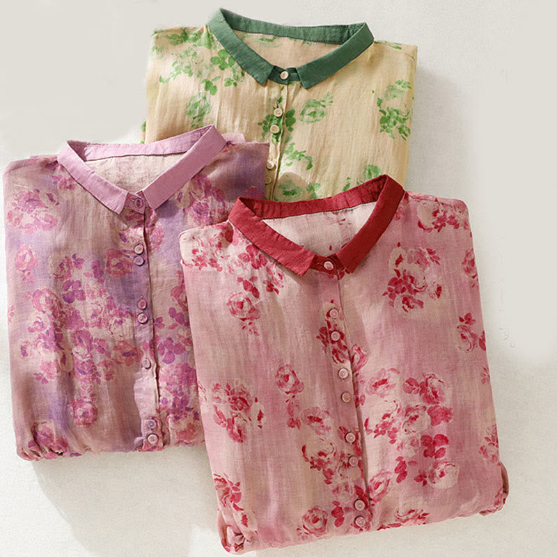 Printing Buttons Drawstring High Waist Short Sleeve Cotton Midi Dress With Pockets