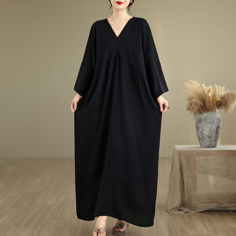Tactile Cotton Blend Relaxed V-Neck Mindful Movement Midi Dress