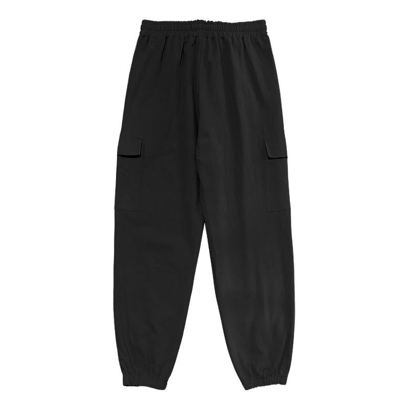 Solid Color Linen Drawstring Men's Cargo Pants With Pockets