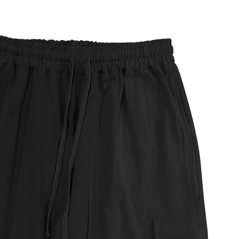 Solid Color Linen Drawstring Men's Cargo Pants With Pockets