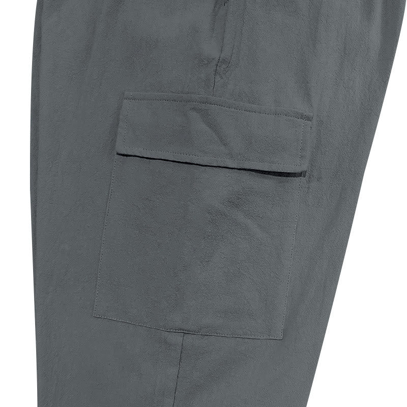 Solid Color Linen Drawstring Men's Cargo Pants With Pockets