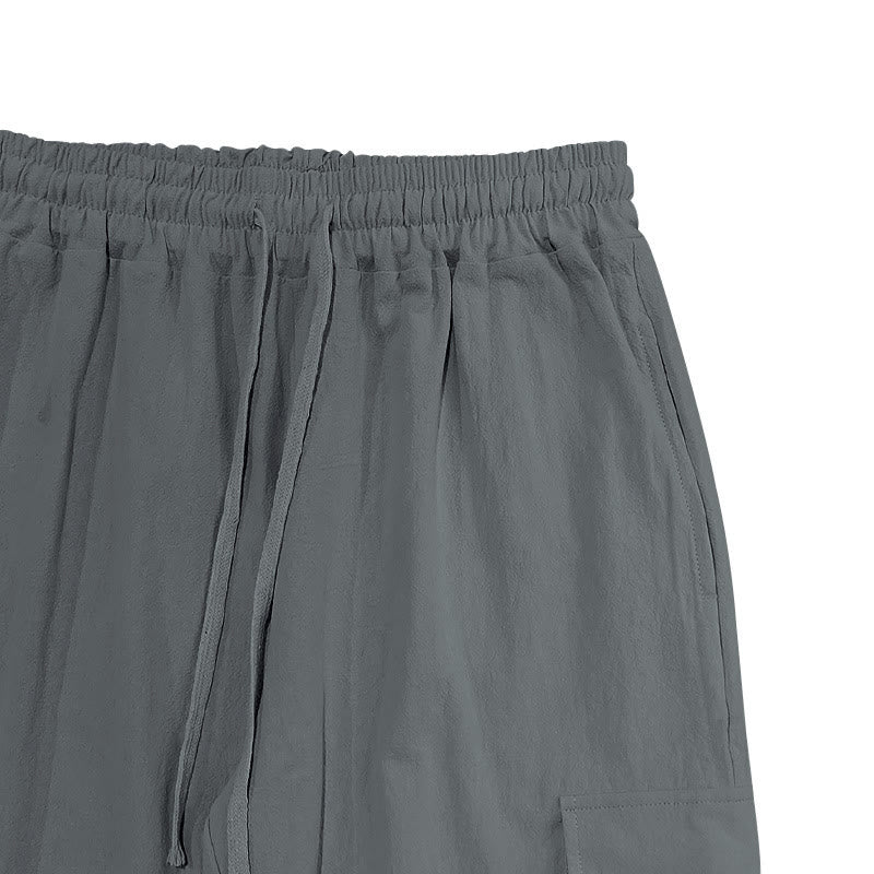 Solid Color Linen Drawstring Men's Cargo Pants With Pockets