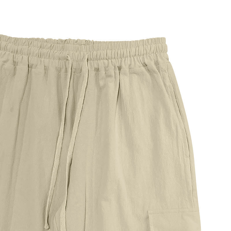 Solid Color Linen Drawstring Men's Cargo Pants With Pockets