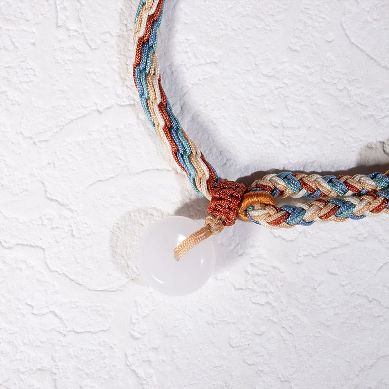 Hand-Braided Red String Bracelet with Natural Hetian Jade Ping An Kou Peace Buckle