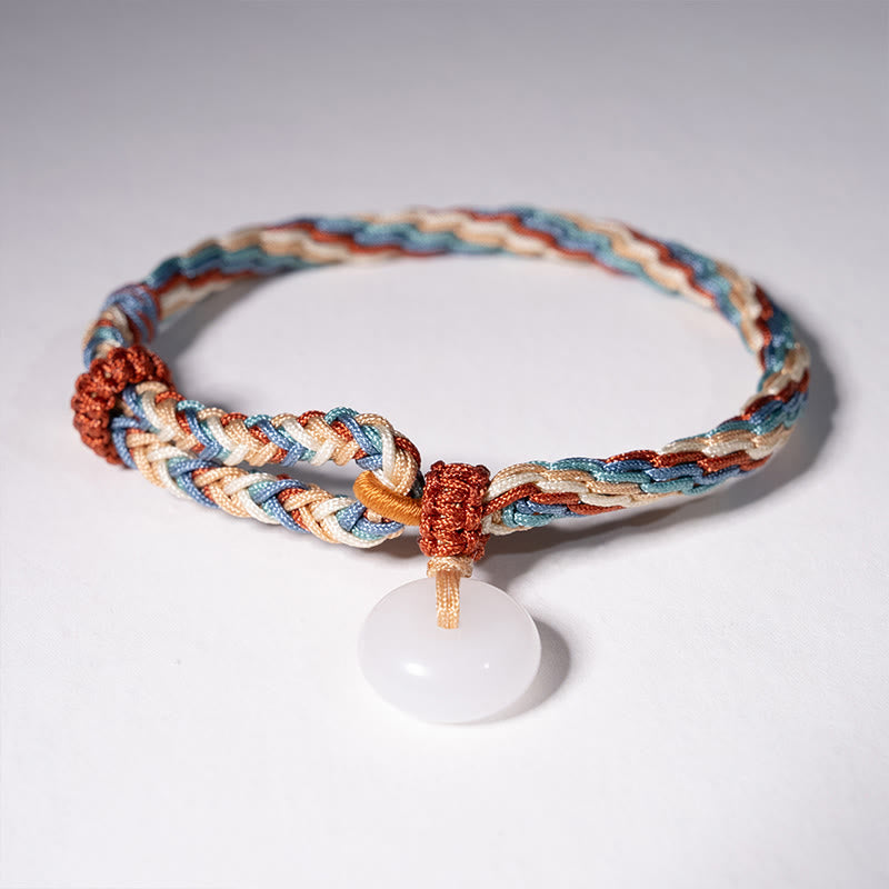 Hand-Braided Red String Bracelet with Natural Hetian Jade Ping An Kou Peace Buckle