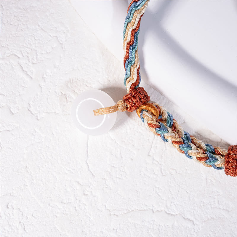 Hand-Braided Red String Bracelet with Natural Hetian Jade Ping An Kou Peace Buckle