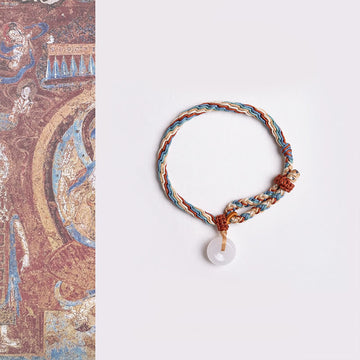 Hand-Braided Red String Bracelet with Natural Hetian Jade Ping An Kou Peace Buckle
