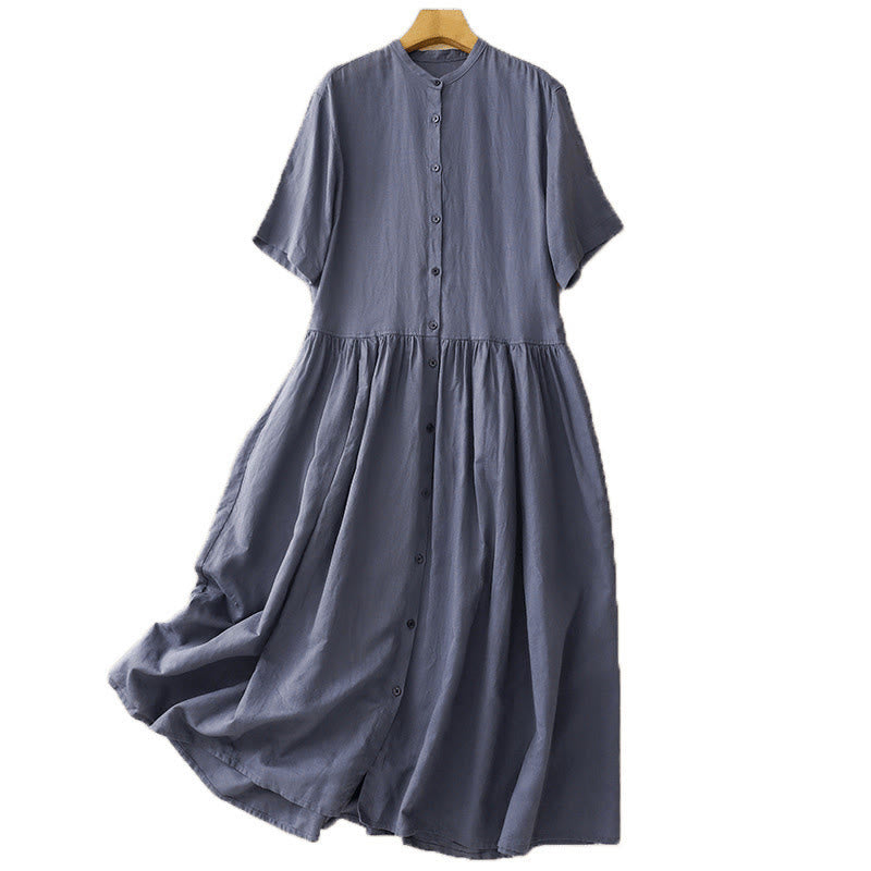 Cotton Linen Minimalist Daily Grounding Midi Dress