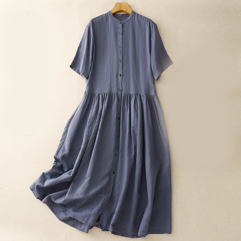 Cotton Linen Minimalist Daily Grounding Midi Dress
