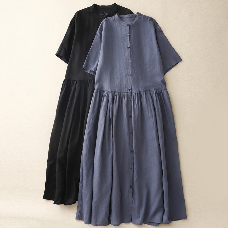 Cotton Linen Minimalist Daily Grounding Midi Dress