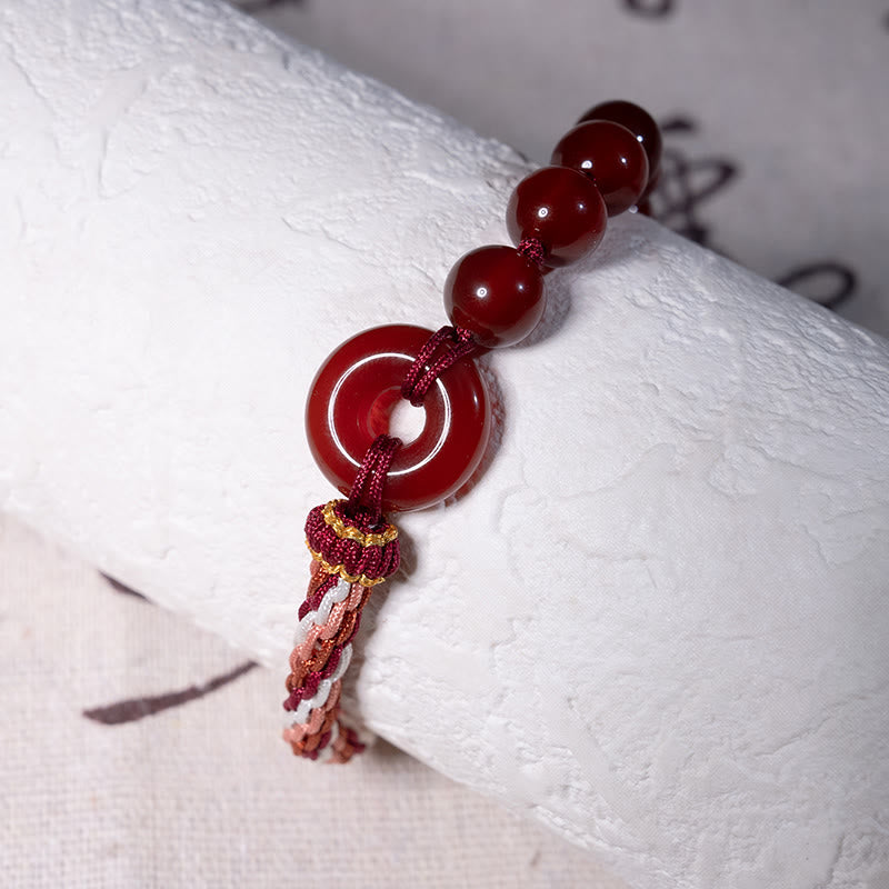 Handmade Braided Red String Bracelet with Natural Red Agate Ping An Kou Peace Buckle
