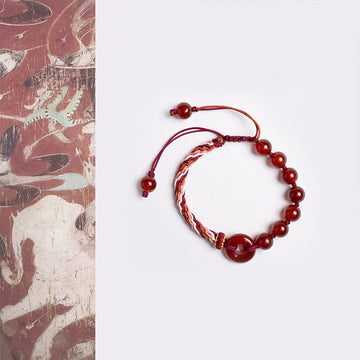 Handmade Braided Red String Bracelet with Natural Red Agate Ping An Kou Peace Buckle