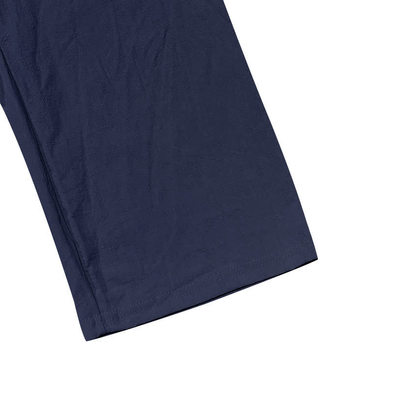 Solid Color Buttons Drawstring Men's Cotton Pants With Pockets