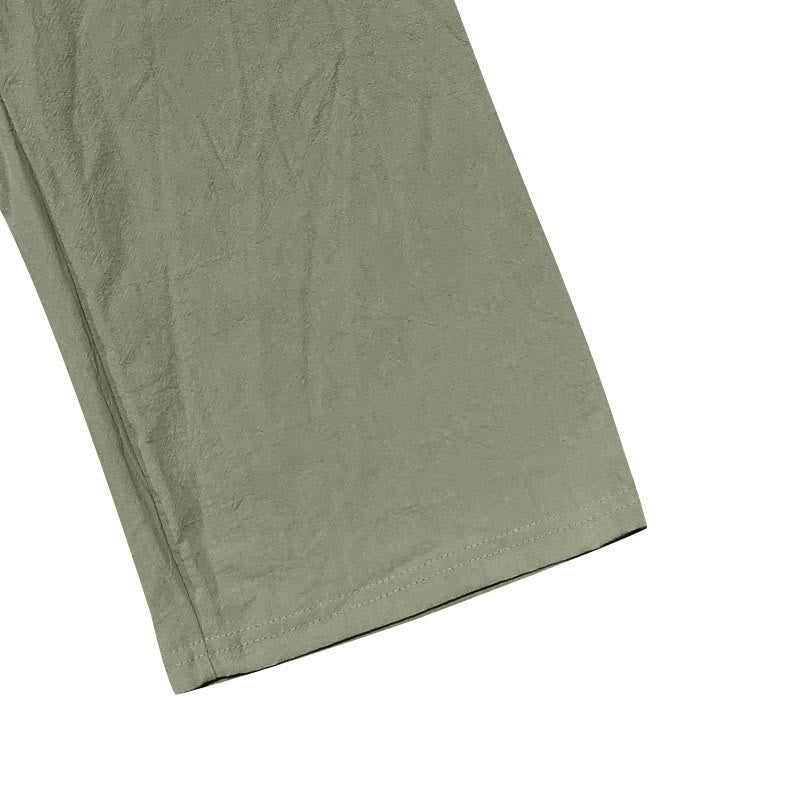 Solid Color Buttons Drawstring Men's Cotton Pants With Pockets