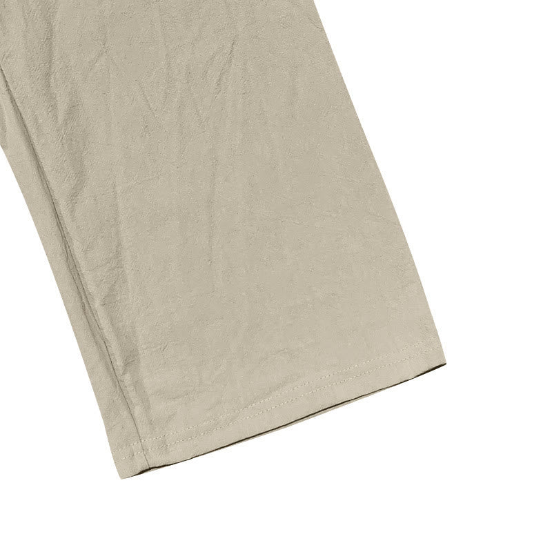 Solid Color Buttons Drawstring Men's Cotton Pants With Pockets