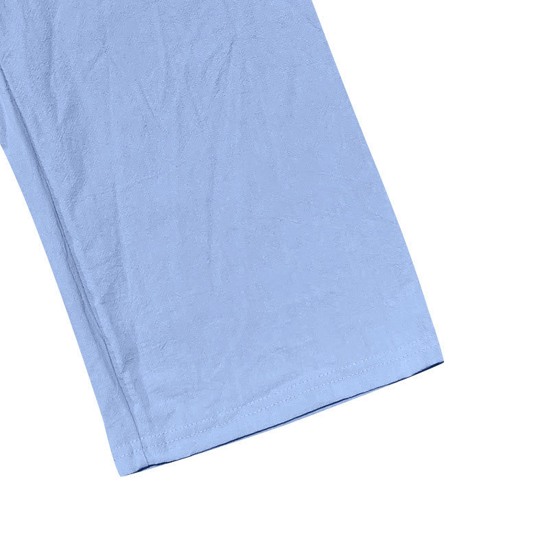 Solid Color Buttons Drawstring Men's Cotton Pants With Pockets