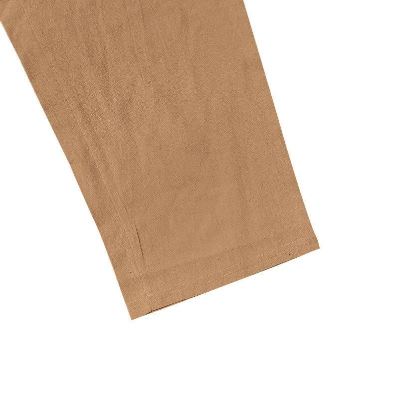 Solid Color Buttons Drawstring Men's Cotton Pants With Pockets