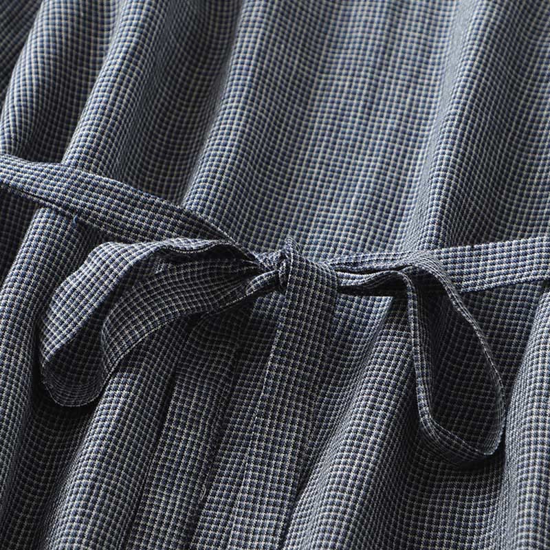 Midnight Blue Cotton Linen Lace-Up Grounding Midi Dress