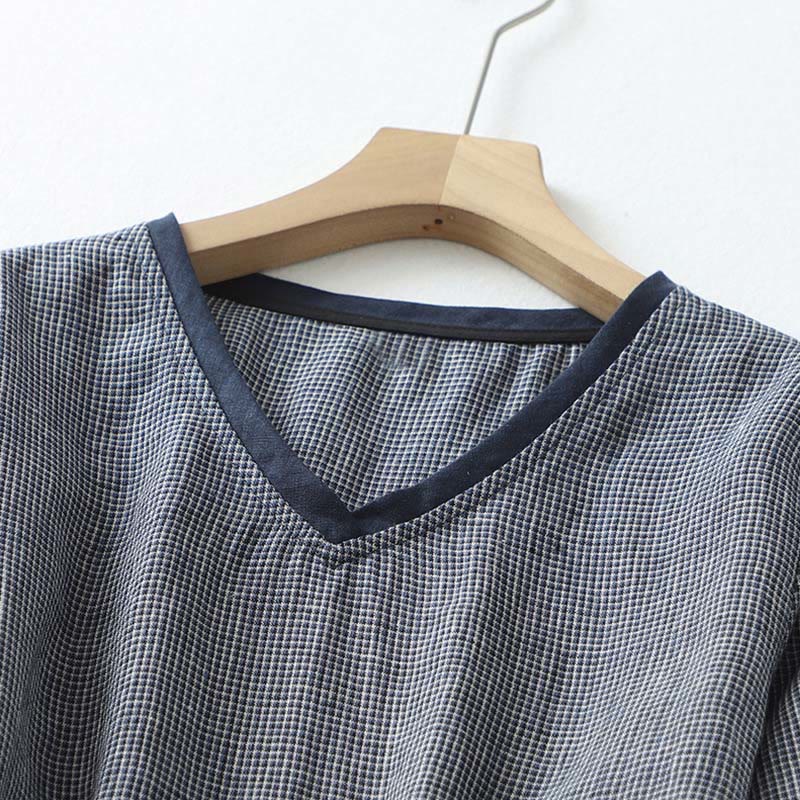 Midnight Blue Cotton Linen Lace-Up Grounding Midi Dress