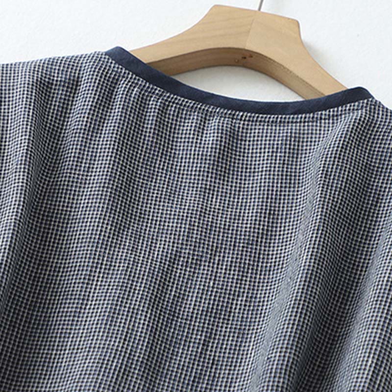 Midnight Blue Cotton Linen Lace-Up Grounding Midi Dress