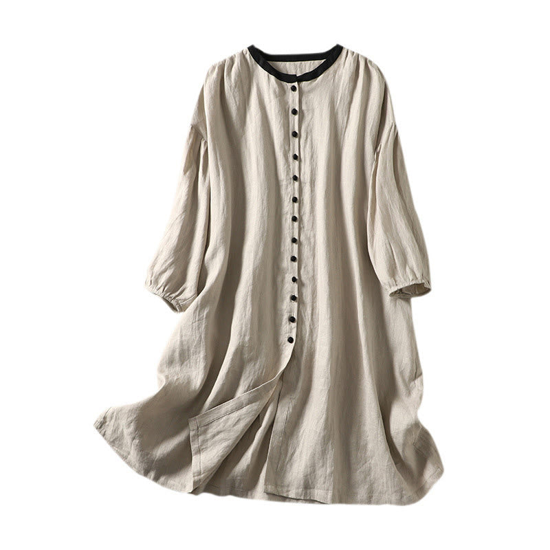 Buttons Design Women's Cotton Linen Long Sleeve Coat With Pockets