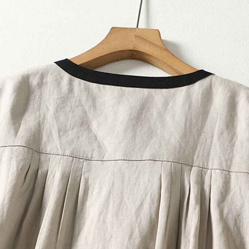 Buttons Design Women's Cotton Linen Long Sleeve Coat With Pockets