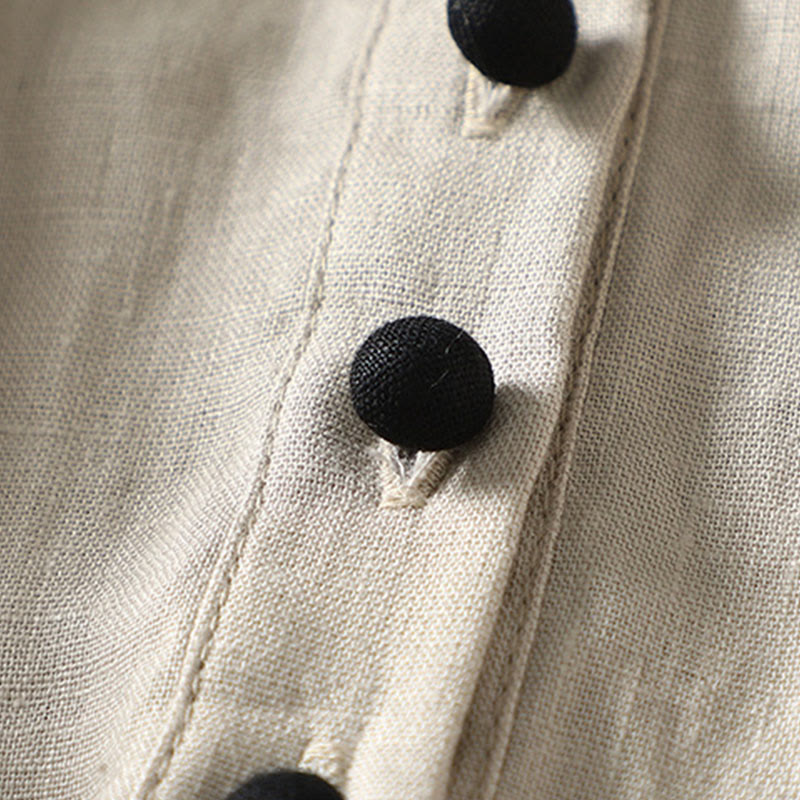 Buttons Design Women's Cotton Linen Long Sleeve Coat With Pockets