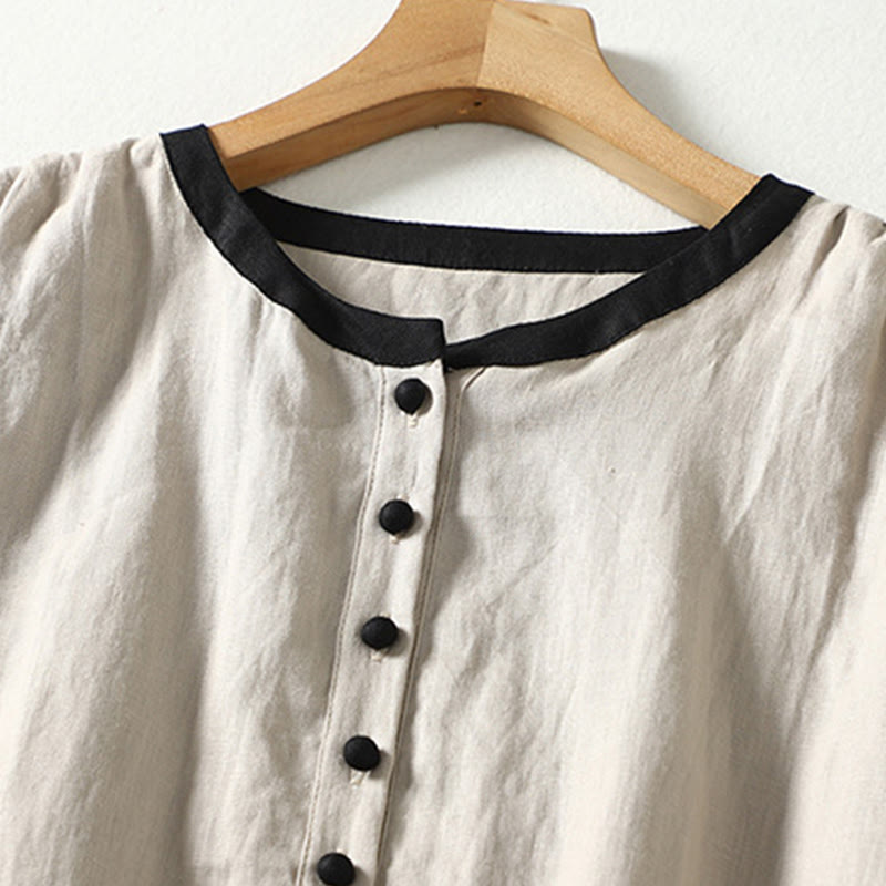 Buttons Design Women's Cotton Linen Long Sleeve Coat With Pockets