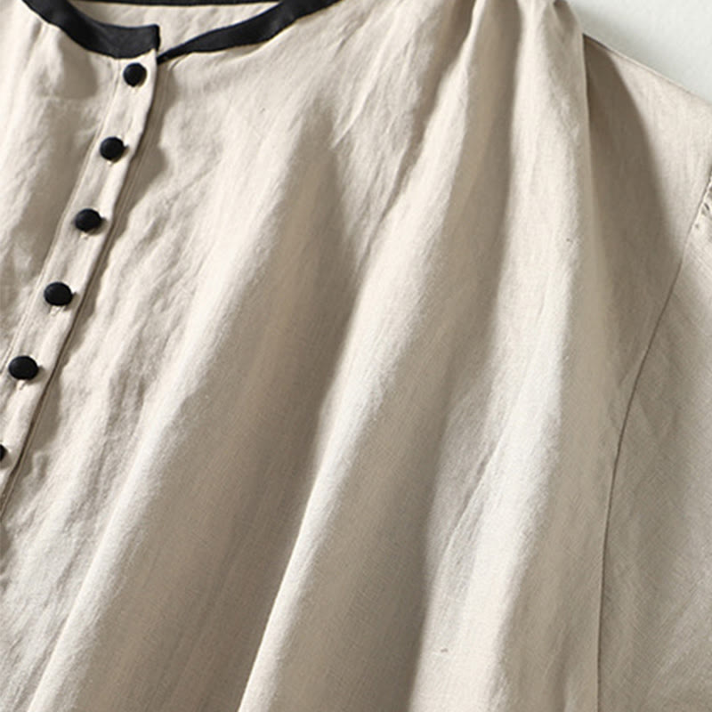 Buttons Design Women's Cotton Linen Long Sleeve Coat With Pockets
