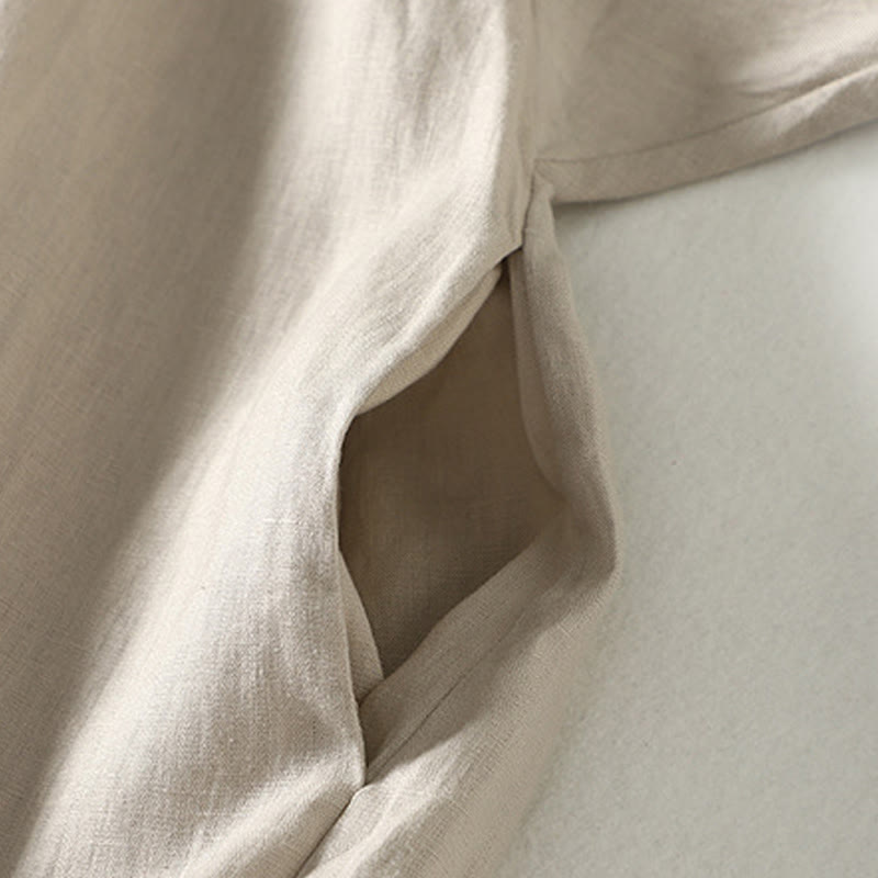 Buttons Design Women's Cotton Linen Long Sleeve Coat With Pockets