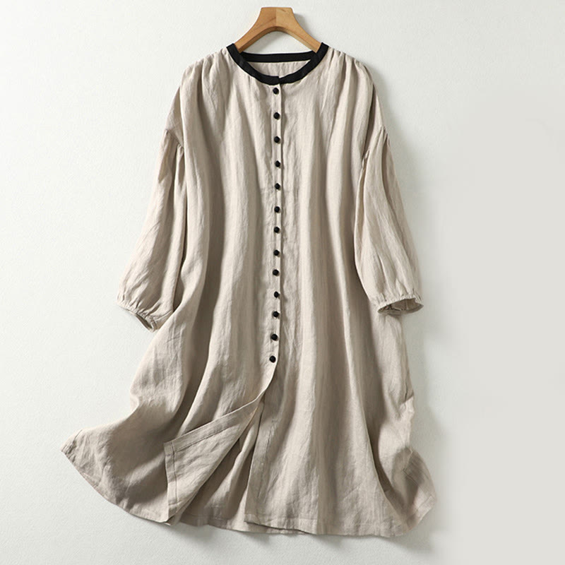 Buttons Design Women's Cotton Linen Long Sleeve Coat With Pockets