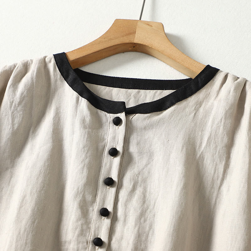 Buttons Design Women's Cotton Linen Long Sleeve Coat With Pockets