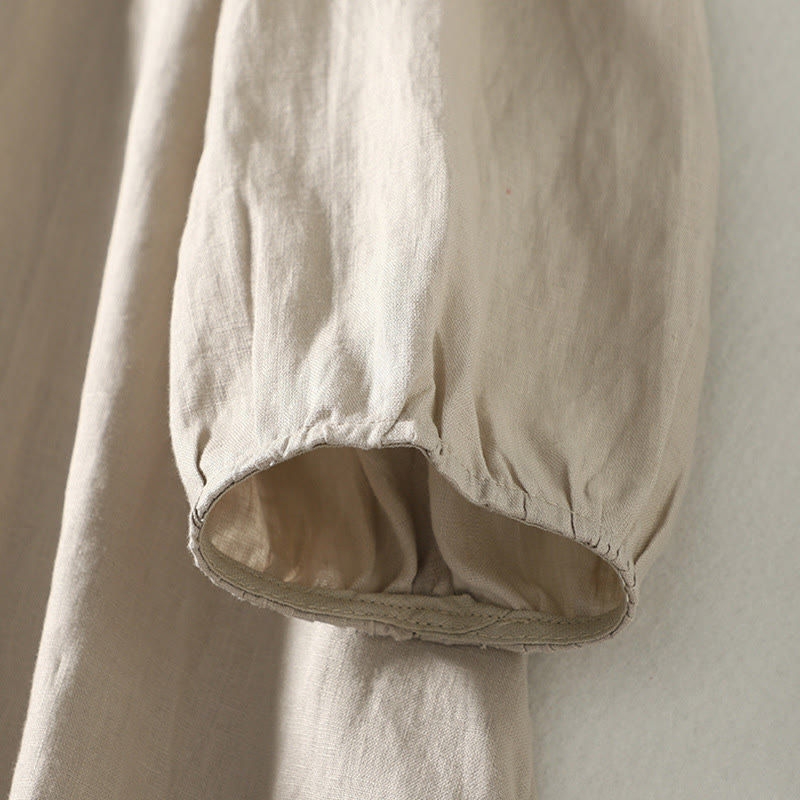 Buttons Design Women's Cotton Linen Long Sleeve Coat With Pockets