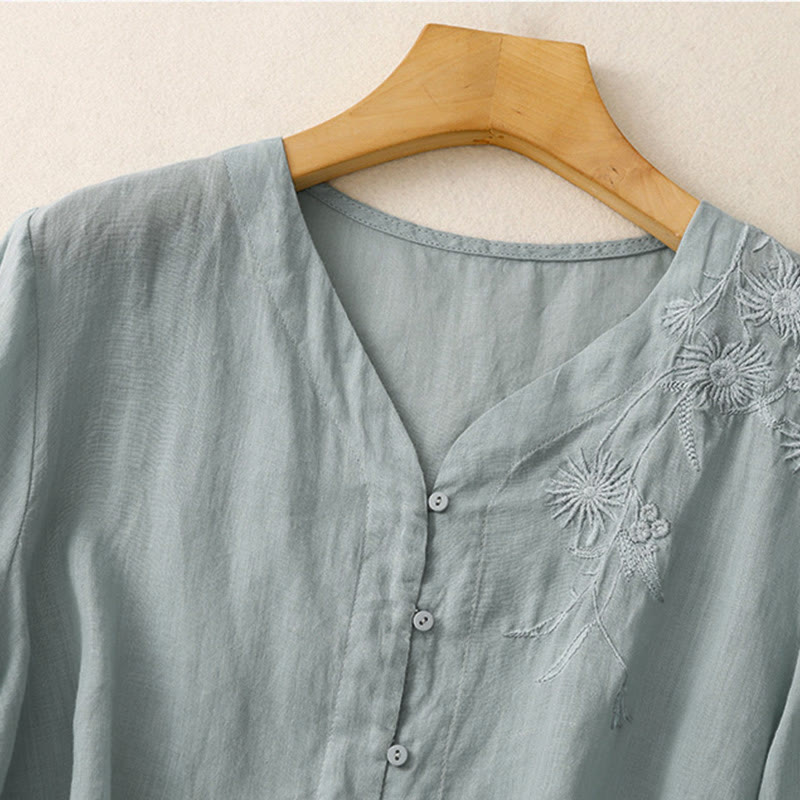 Breathable Cotton V-Neck Three-Quarter Sleeve Meditation Shirt