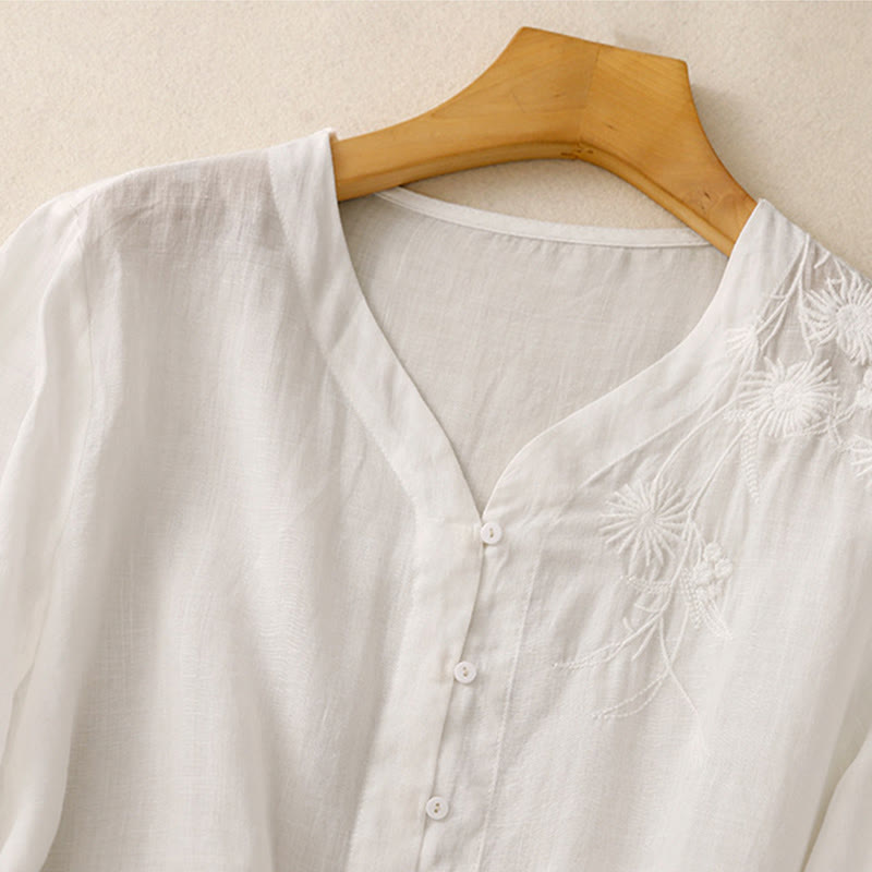 Breathable Cotton V-Neck Three-Quarter Sleeve Meditation Shirt