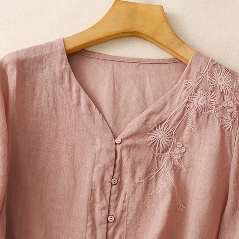Breathable Cotton V-Neck Three-Quarter Sleeve Meditation Shirt