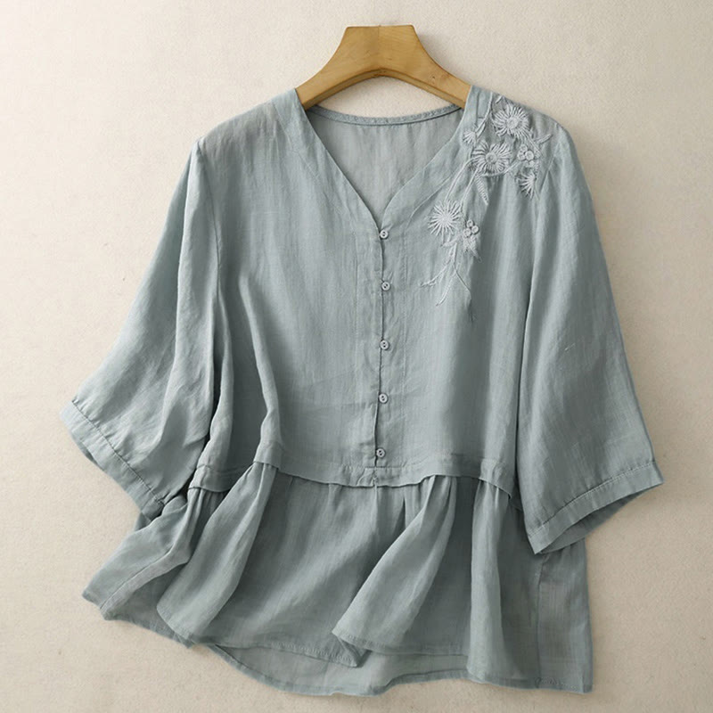 Breathable Cotton V-Neck Three-Quarter Sleeve Meditation Shirt
