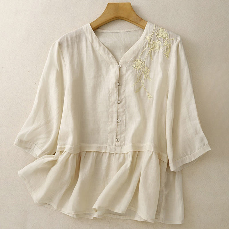 Breathable Cotton V-Neck Three-Quarter Sleeve Meditation Shirt