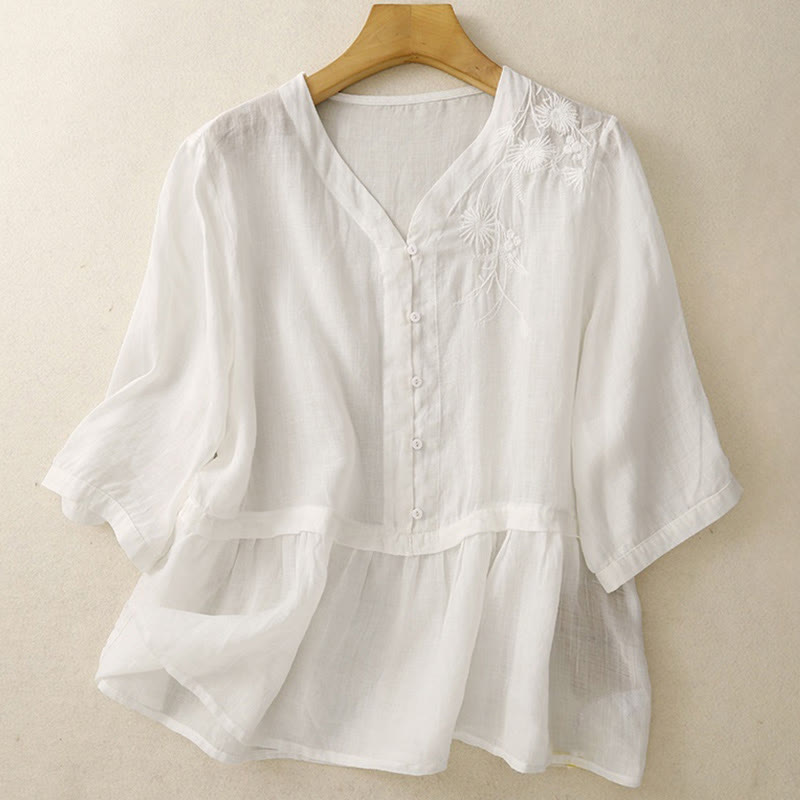 Breathable Cotton V-Neck Three-Quarter Sleeve Meditation Shirt