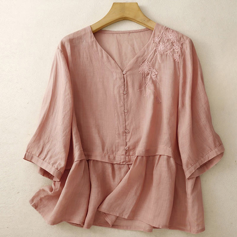 Breathable Cotton V-Neck Three-Quarter Sleeve Meditation Shirt
