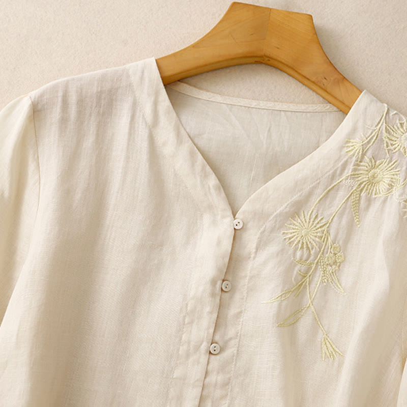 Breathable Cotton V-Neck Three-Quarter Sleeve Meditation Shirt